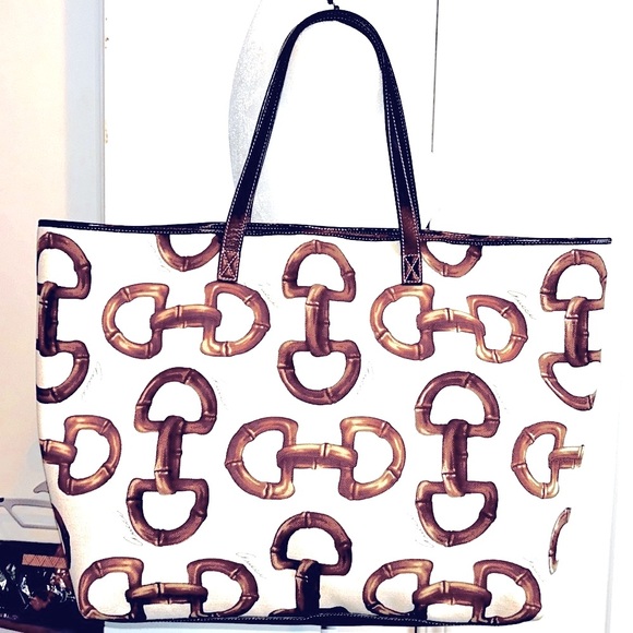 🍒GUCCI🍒 Large Horsebit Canvas/Brown Leather Beach/Shoulder Bag - Picture 5 of 13